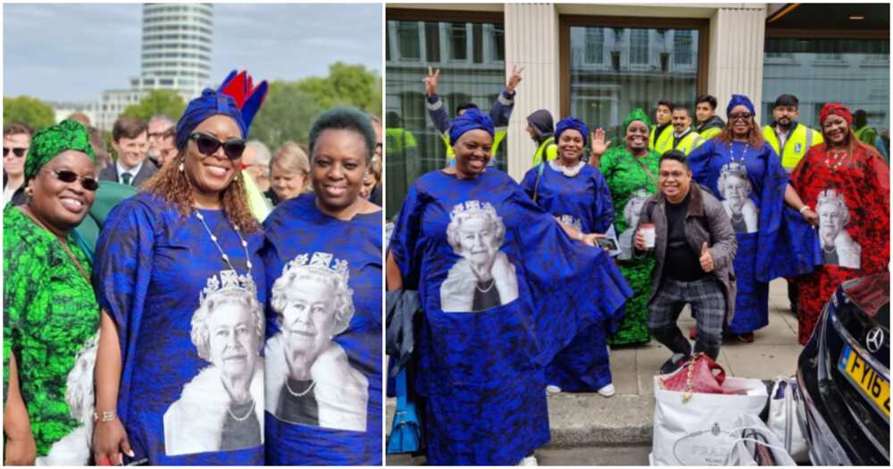 Nigerian aunties wear aso-ebi at Queen Elizabeth's burial in London.