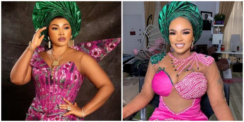 Mercy Aigbe and Iyabo Ojo in matching asoebi Mercy Aigbe and Iyabo Ojo in matching asoebi