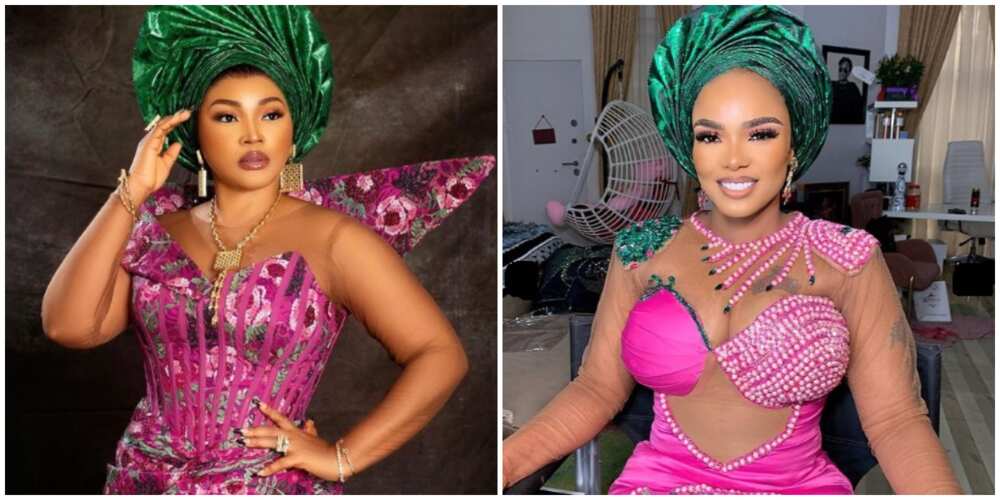 Mercy Aigbe and Iyabo Ojo in matching asoebi