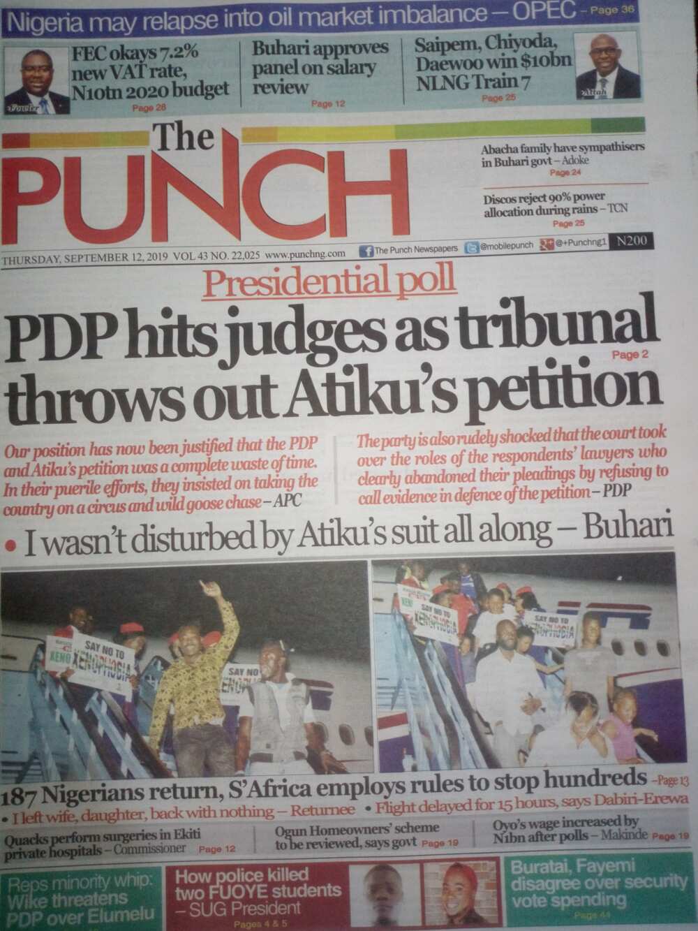 The Punch newspaper review of September 12