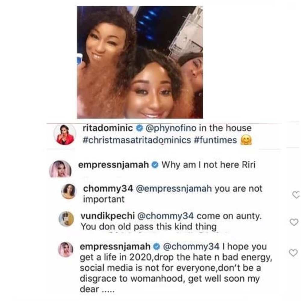 Empress Njamah slams colleague Rita Dominic's IG follower over rude comment
