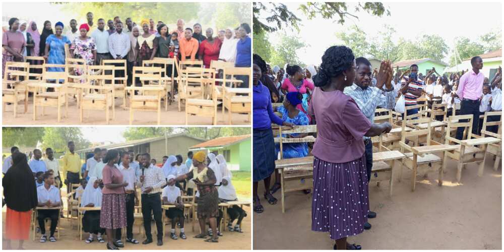 Reactions as man who resigned from bank work to become a teacher gifts school new chairs