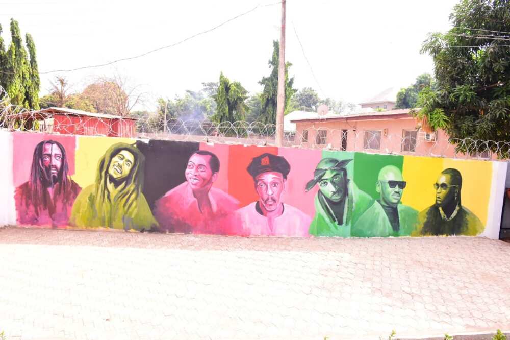 Music Wall of Greats: Wizkid, Davido Missing as Nigerian Artist Unveils Wall Painting of Great Musicians