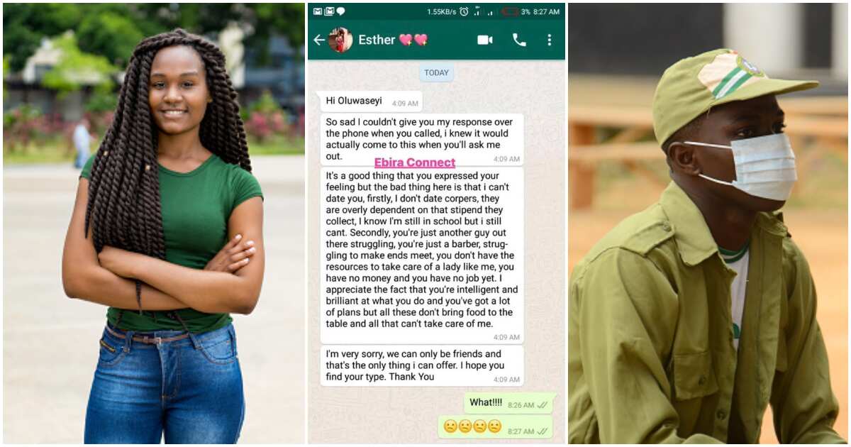 Courteous Nigerian lady breaks corps member's heart with fine English, WhatsApp chat goes viral