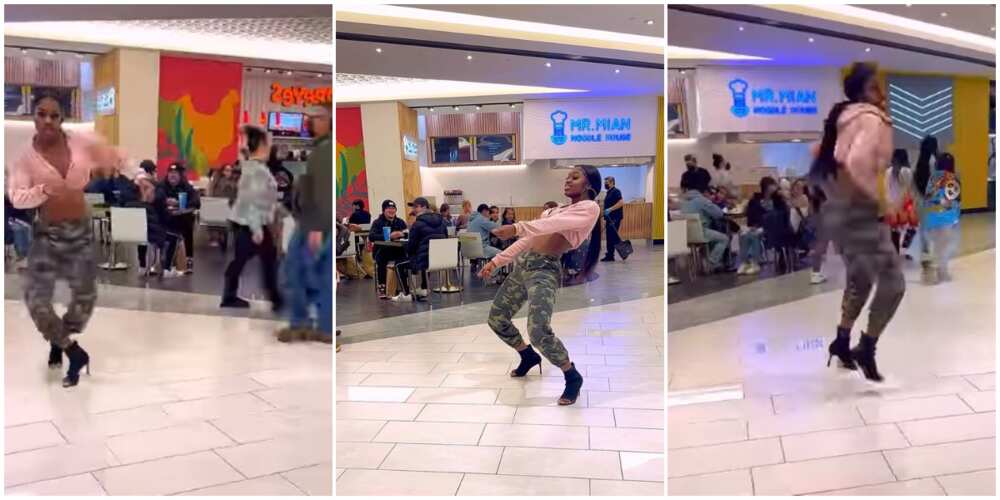 They forgot themselves: Oyinbos lose focus as Nigerian lady in heels scatters restaurant with hot dance moves in video