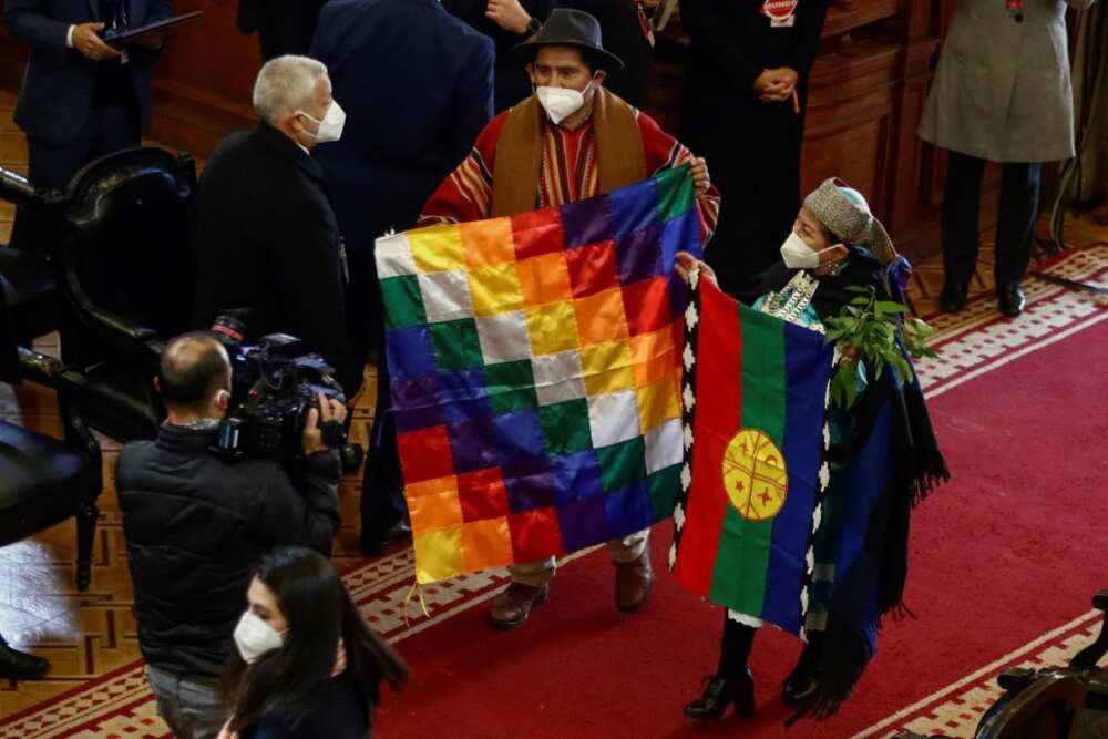 Elisa Loncon (R), representative of the Mapuche people for the Chilean Constitutional Convention, attends the presentation of the final draf at the National Congress in Santiago Elisa Loncon (R), representative of the Mapuche people for the Chilean Constitutional Convention, attends the presentation of the final draf at the National Congress in Santiago