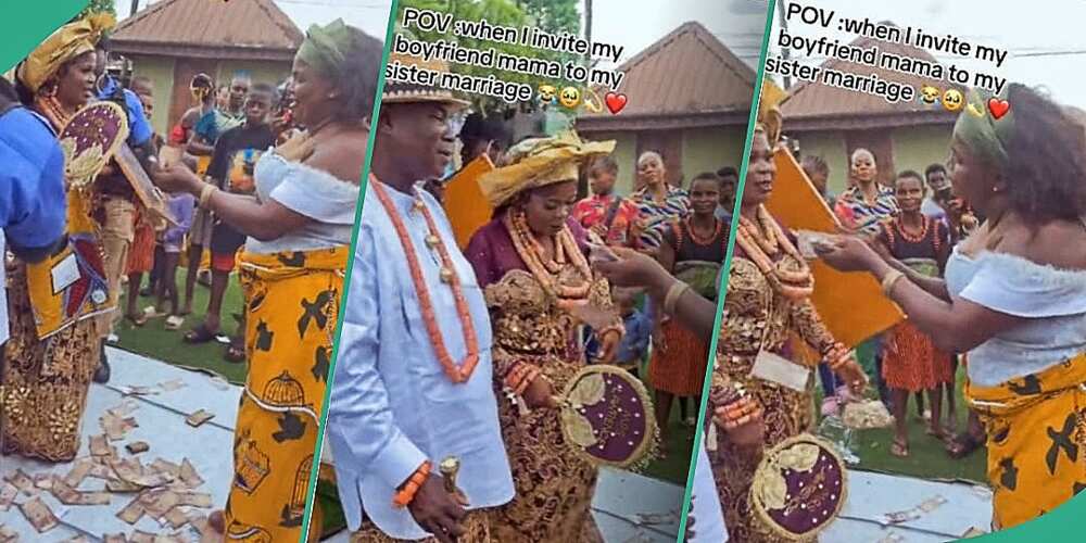 Nigerian woman sprays naira notes at wedding