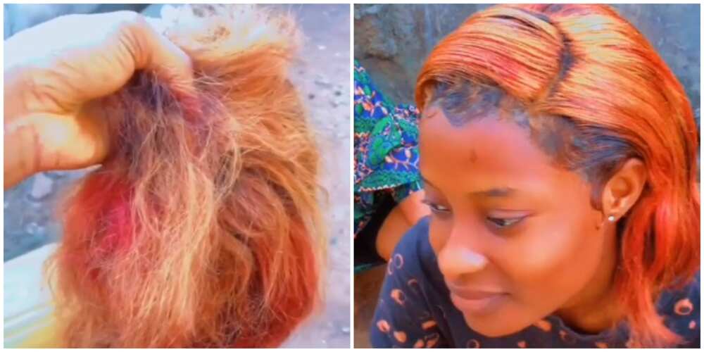 Photos of a lady's wig before and after instalment.