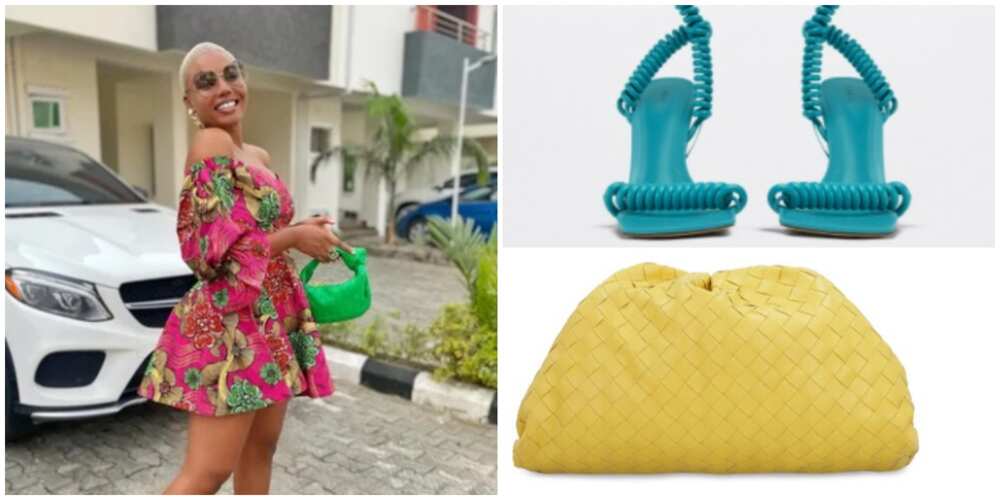 Photos of Nancy Isime and some Bottega items.