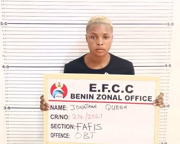 EFCC arrests 24-year-old female internet fraud suspect Queen Jonathan