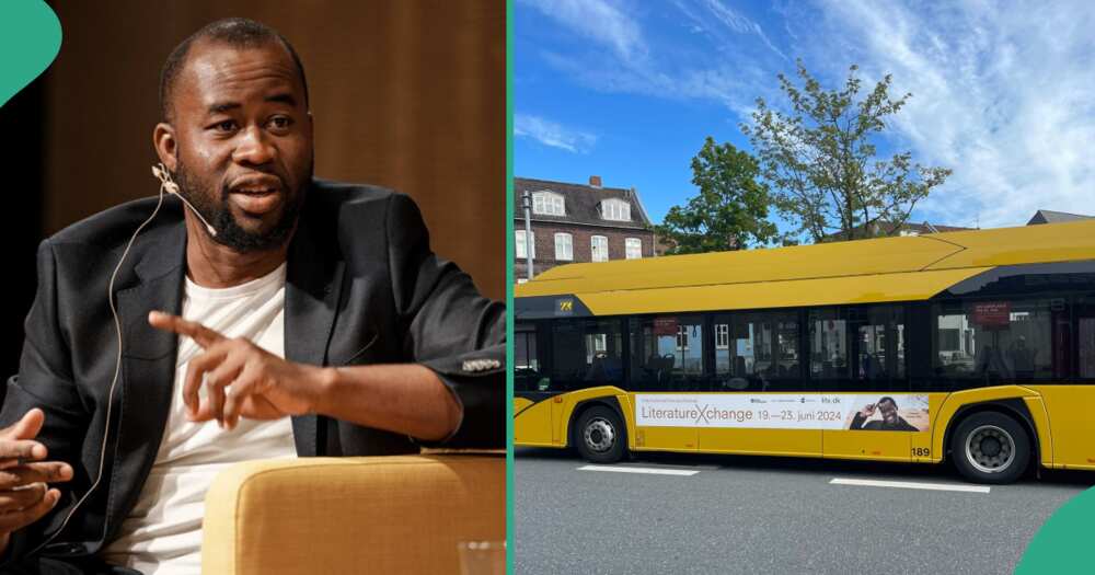 Photos as Nigerian writer is honoured in Denmark over his new novel, his picture featured on city buses and train stations