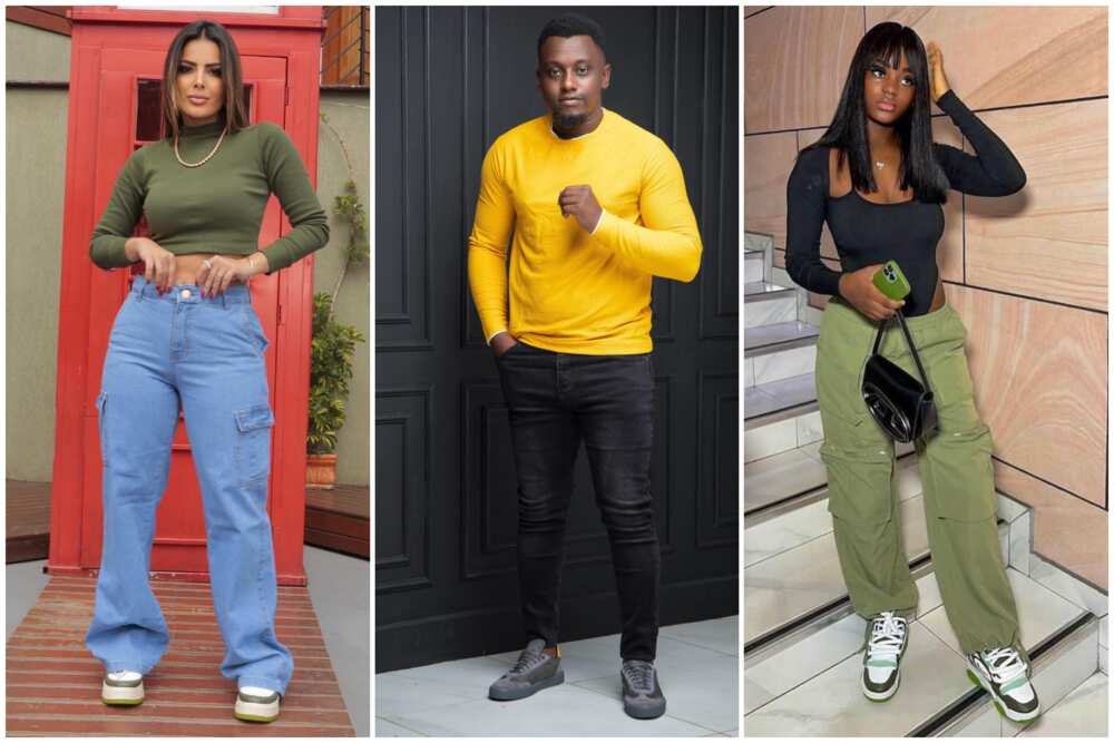 White Crew-neck Sweater with Dark Green Cargo Pants Outfits In Their 30s (3  ideas & outfits)