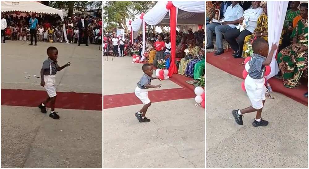 Photos of a boy posing for dance in the midst of a crowd.