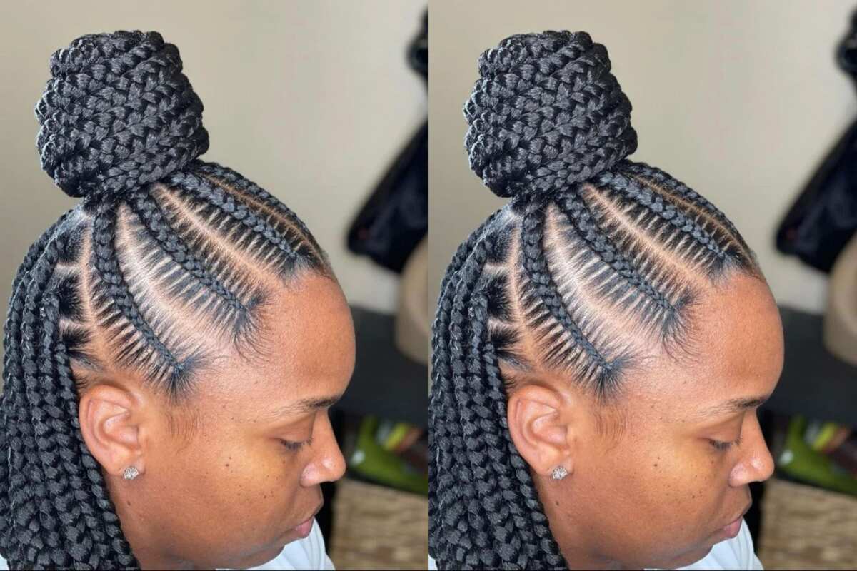 20 best cornrow braid hairstyles for black women with an updo - Tuko.co.ke