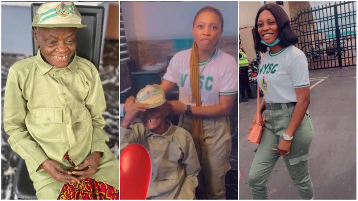 Lovely moment 'corper' celebrates her grandma, wears woman NYSC khaki, commands her to 'remove headdress'