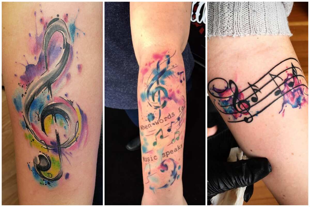 Tattoos of musical notes | Tatuagens, Tatuagem com iniciais, Tatuagem clave  de sol
