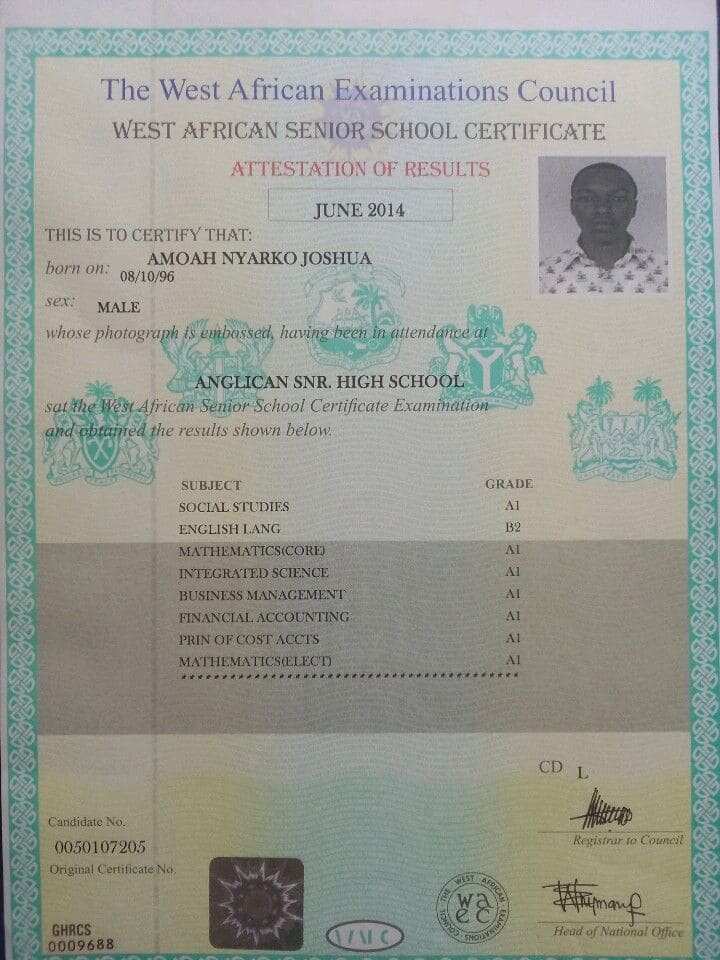 Ghanaian man shares 2014 WASSCE.