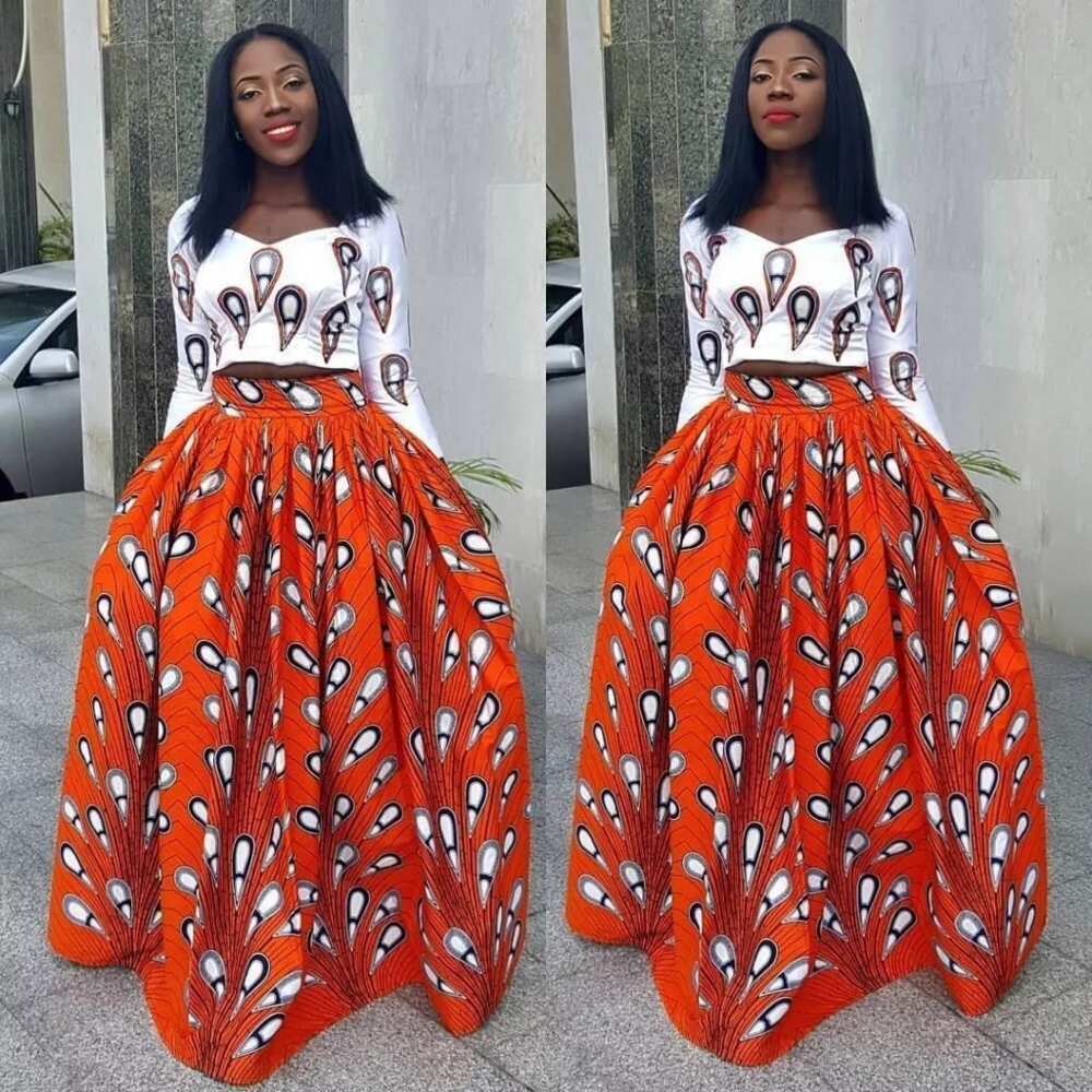 Ankara plain and patterned skirt and blouse designs - Legit.ng