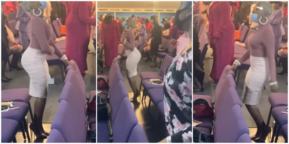 Pretty Nigerian lady on 6 inches heels steal the show at church with her standing dancing in video