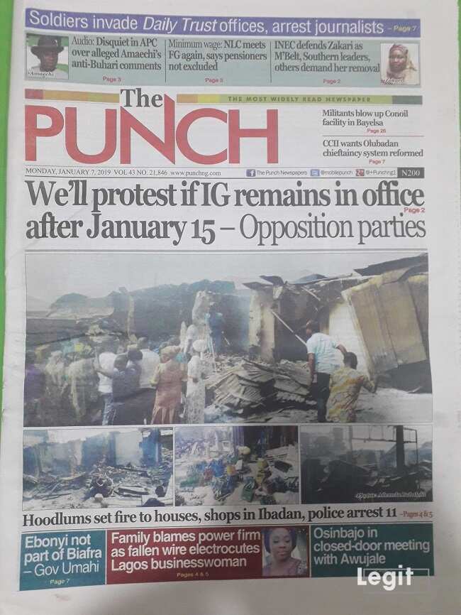 Newspaper headlines for Monday, January 7