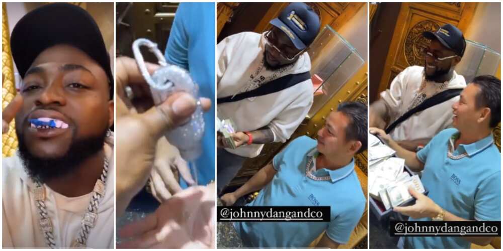 Davido links up with luxury jeweler in Houston, flaunts diamond-studded hand sanitiser