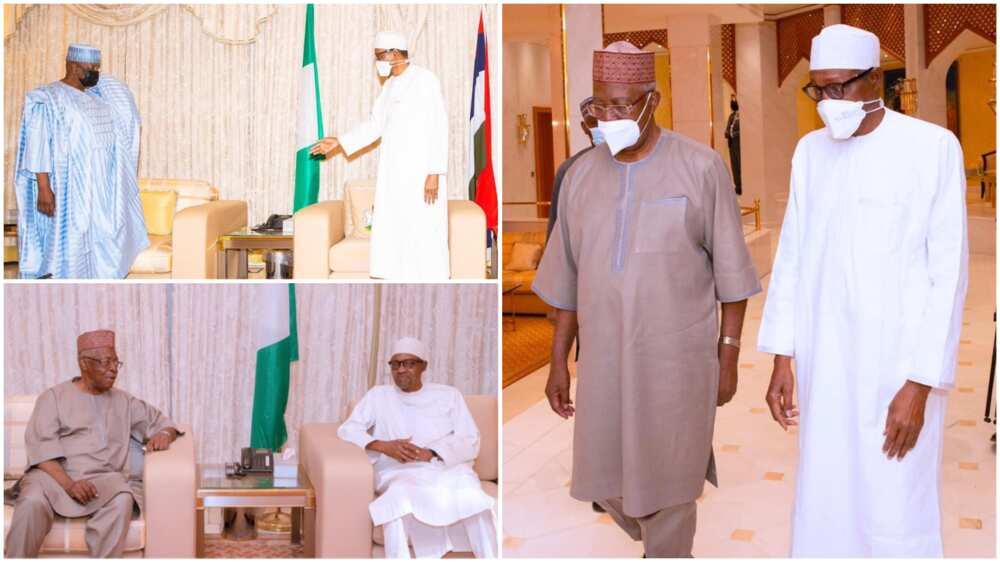 Buhari Meets TY Danjuma, Billionaire Businessman Indimi In Aso Rock