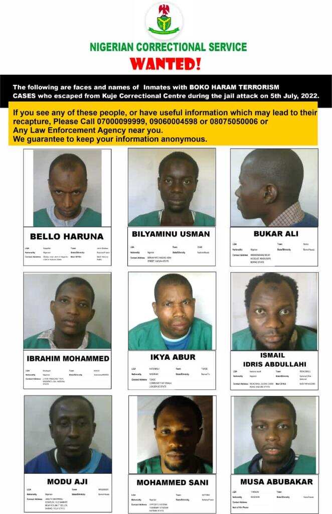 69 Boko Haram Members/Escapees from Kuje Prison