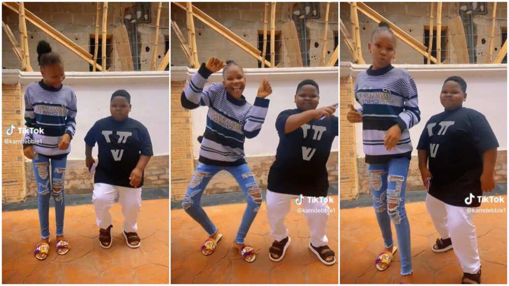 Girl and brother danced/boy copied sister's moves.
