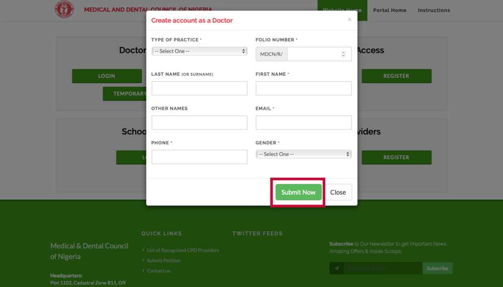 Medical & Dental Council of Nigeria portal registration guide