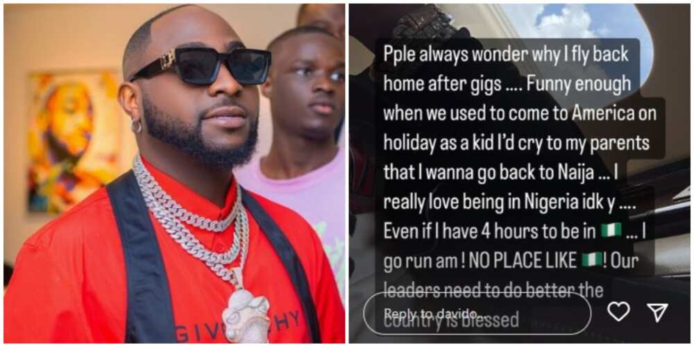 Photos of Davido and his post.