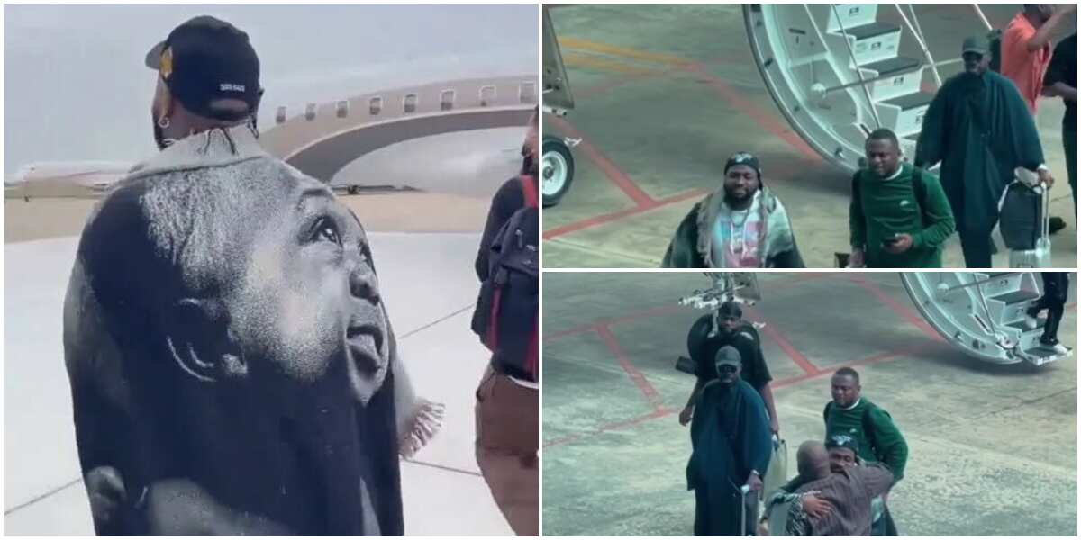 Watch video showing moment Davido got off plane with customized blanket of late Ifeanyi's face