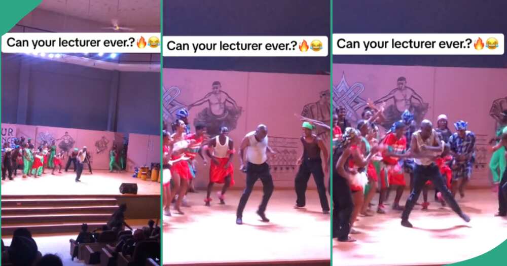 Nigerian lecturer dances on stage, shows off lovely leg moves, impresses many