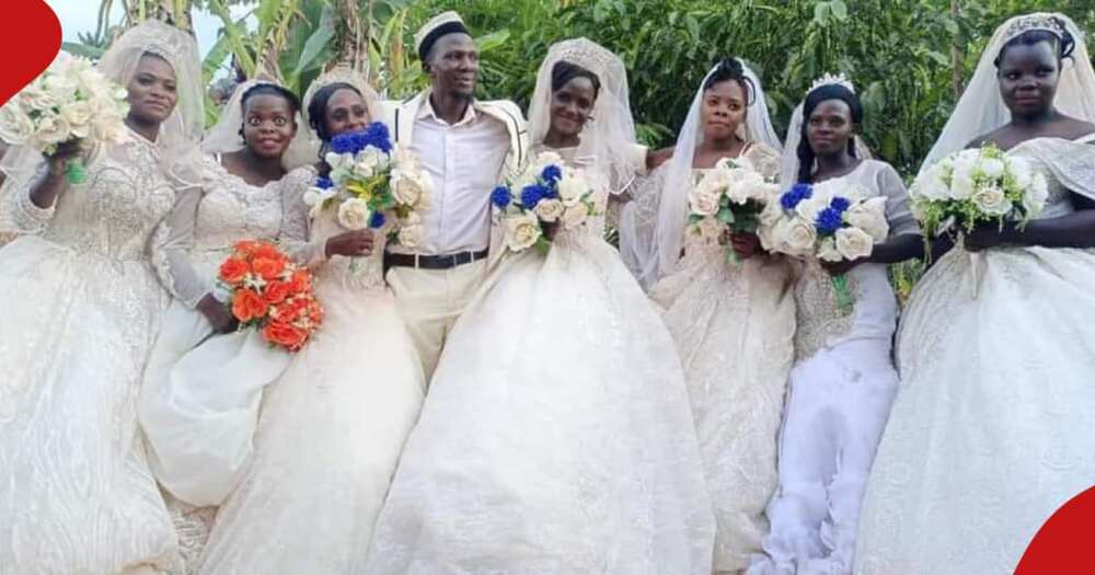 Brave Man Marries 7 Wives on Same Day, Including 2 Sisters, They All Wear  White Wedding Gowns 