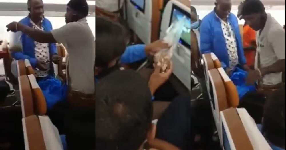 Video shows man hawking grasshoppers inside aeroplane