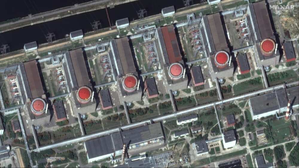 This handout satellite image courtesy of Maxar Technologies, released on August 19, 2022, shows the Zaporizhzhia nuclear power plant