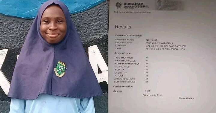 WAEC result of Air Force school girl with 9As
