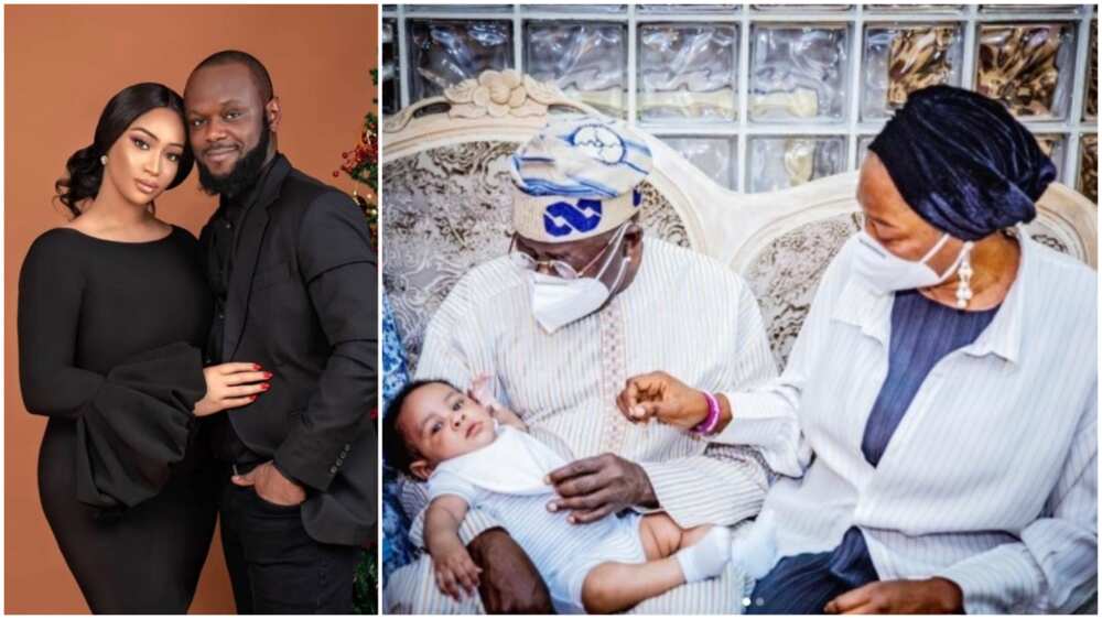 A collage showing Seyi and his wife and the grandparents.
Photo source: Instagram/Seyi Tinubu