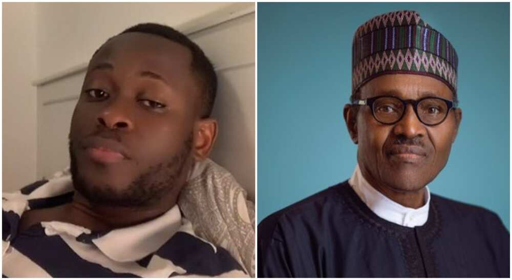 Photos of President Muhammadu Buhari and a young man from Cameroon.