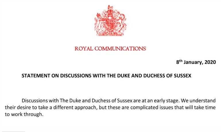This is a screenshot of the palace's statement on the issue. Photo credit: Buckingham Palace