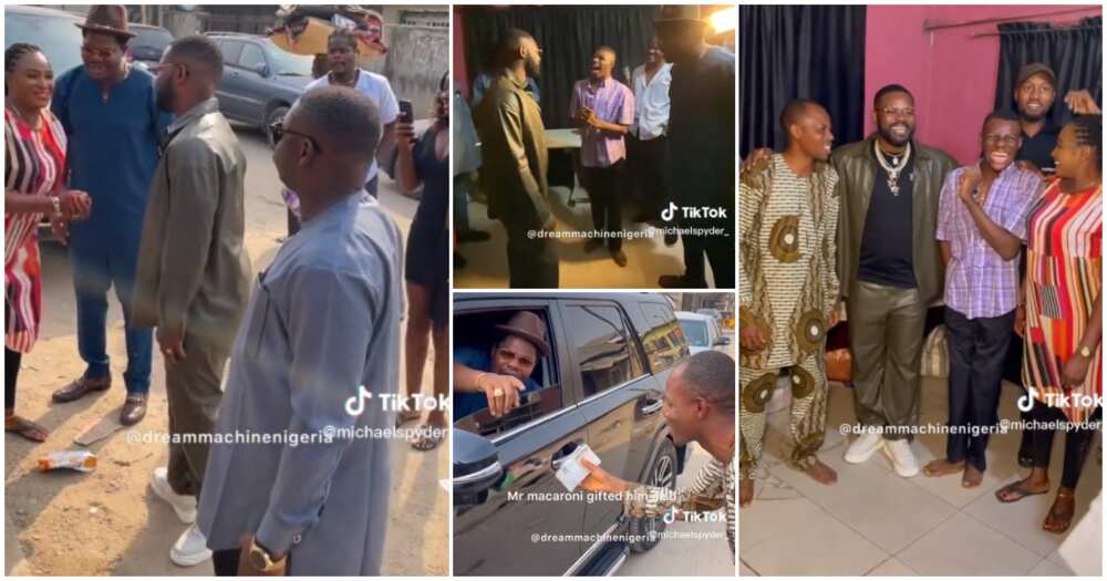 Adebolu Adejobi, Falz, Mr Macaroni, surprise visit Adebolu Adejobi, Falz, Mr Macaroni, surprise visit