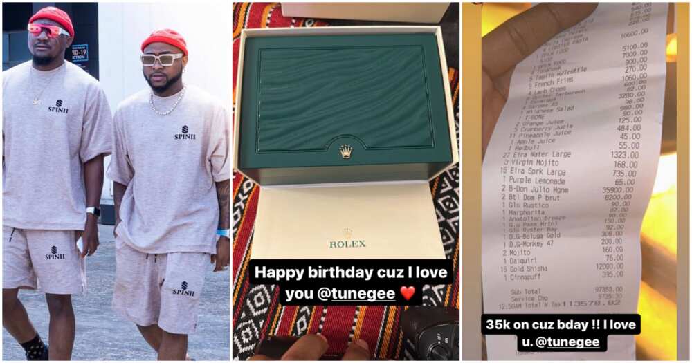 Davido gifts cousin Tunegee Rolex on 30th birthday.