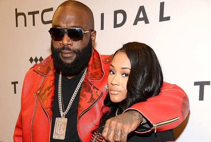 Rapper Rick Ross (L) and Lira Galore posing for a photo after attending TIDAL X: 1020 Amplified