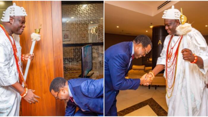 A proud and true son of Oduduwa: Ooni of Ife commends Akinwumi Adesina as he prostrates to greet him