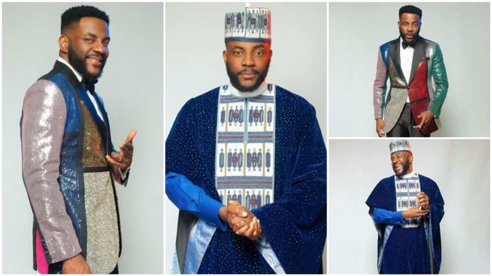 A collage showing Ebuka in both the tuxedo and the traditional wear. Photo source: Instagram/Ebuka