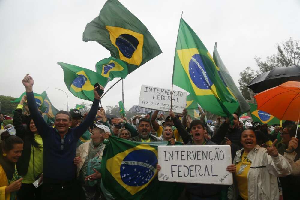 Pro-Bolsonaro protesters call on the military to intervene to keep him in office, alleging fraud in the far-right leader's election defeat at a demonstration in Rio de Janeiro on November 2