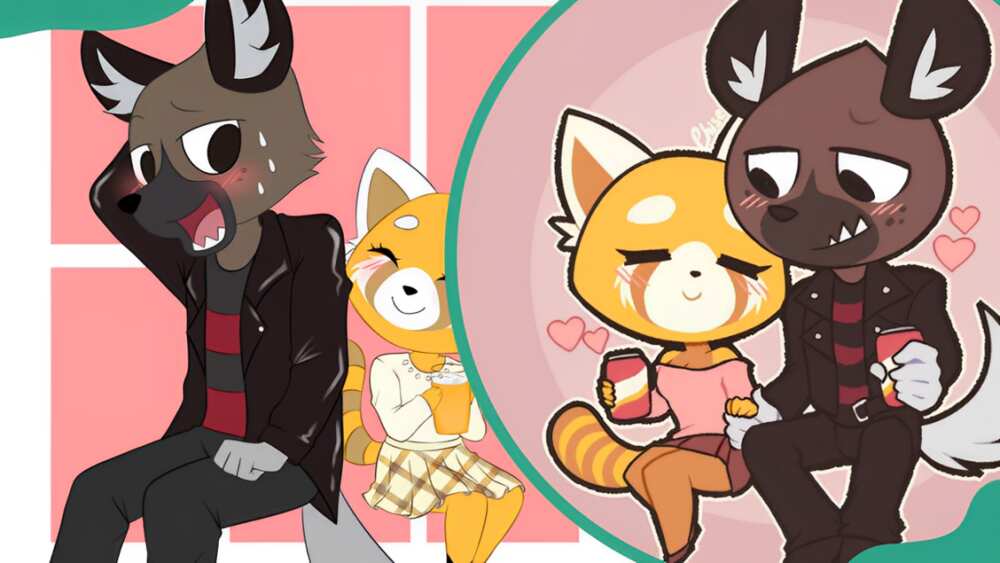 Haida relaxing with one of the Aggretsuko characters and taking a drink together