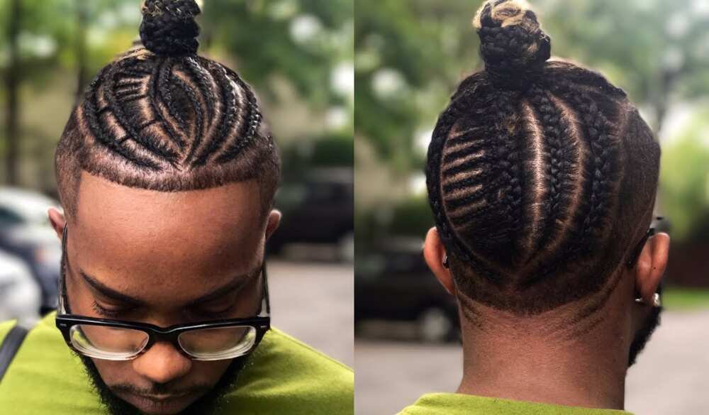 Cornrows with a top bun Cornrows with a top bun