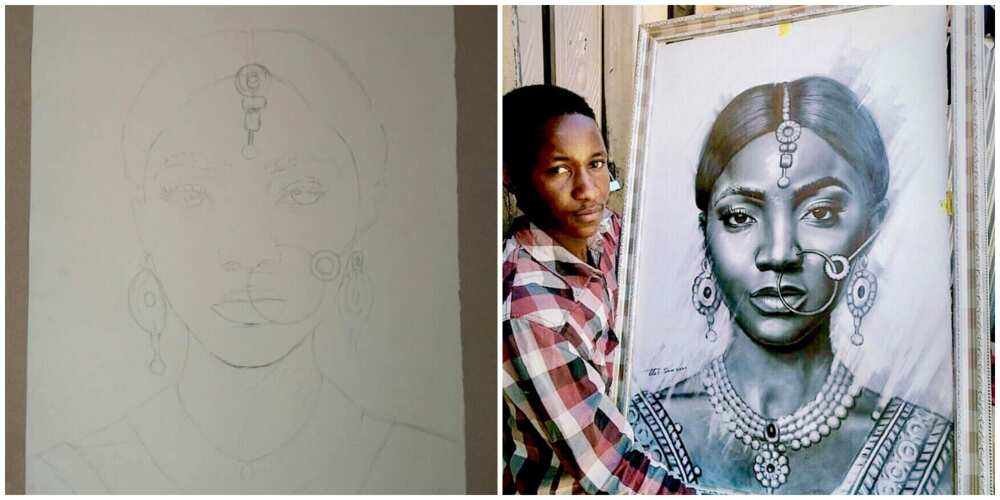 16-year-old boy makes adorable Indian painting of singer Simi, Nigerians are amazed at the beautiful artwork