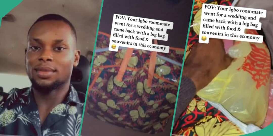 Watch video as man returns from wedding with big bag filled with foodstuffs for roommate