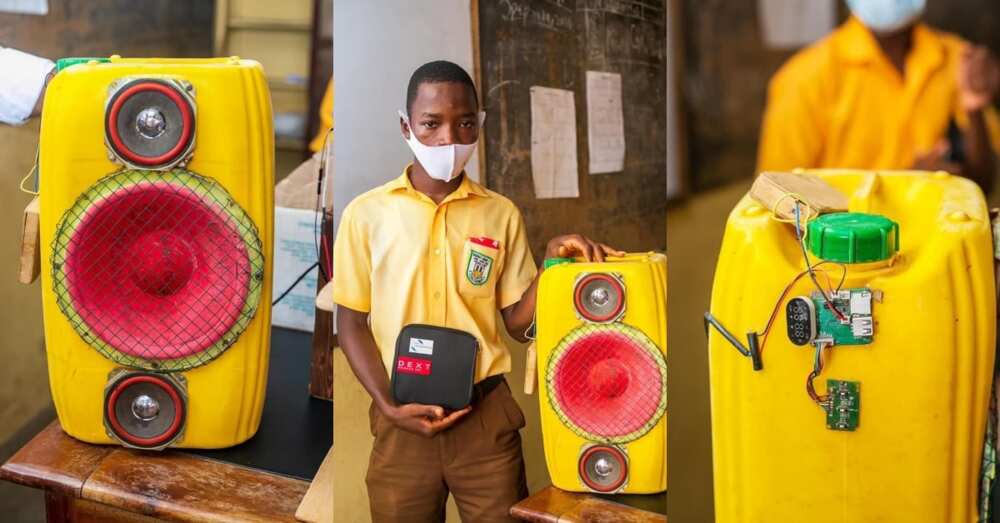 Samuel Aboagye: Ghanaian JHS student creates bluetooth speaker box out of gallon